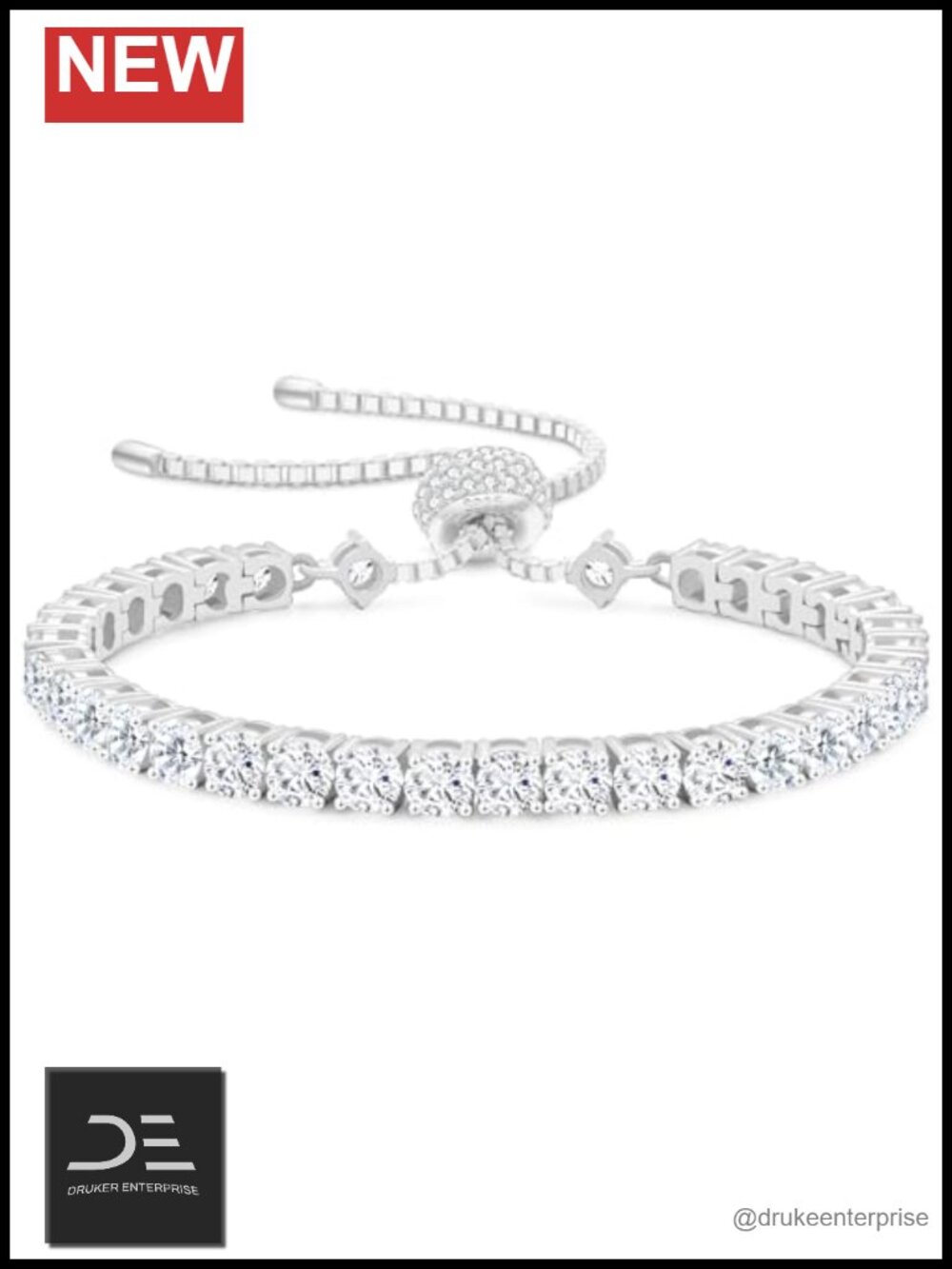925 Sterling Silver Moissanite Tennis Bracelet, Adjustable 5-8 inches, D Color